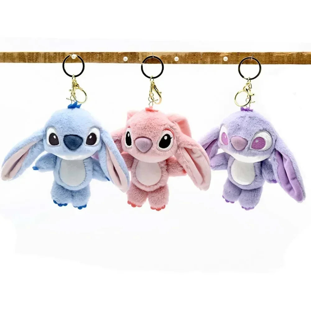 Kawaii Stitch Plush Keychain Toy Lovely Lilo & Stitch Doll Angel Plushies Cute Stuffed Bag Pendant Girls Birthday Gift