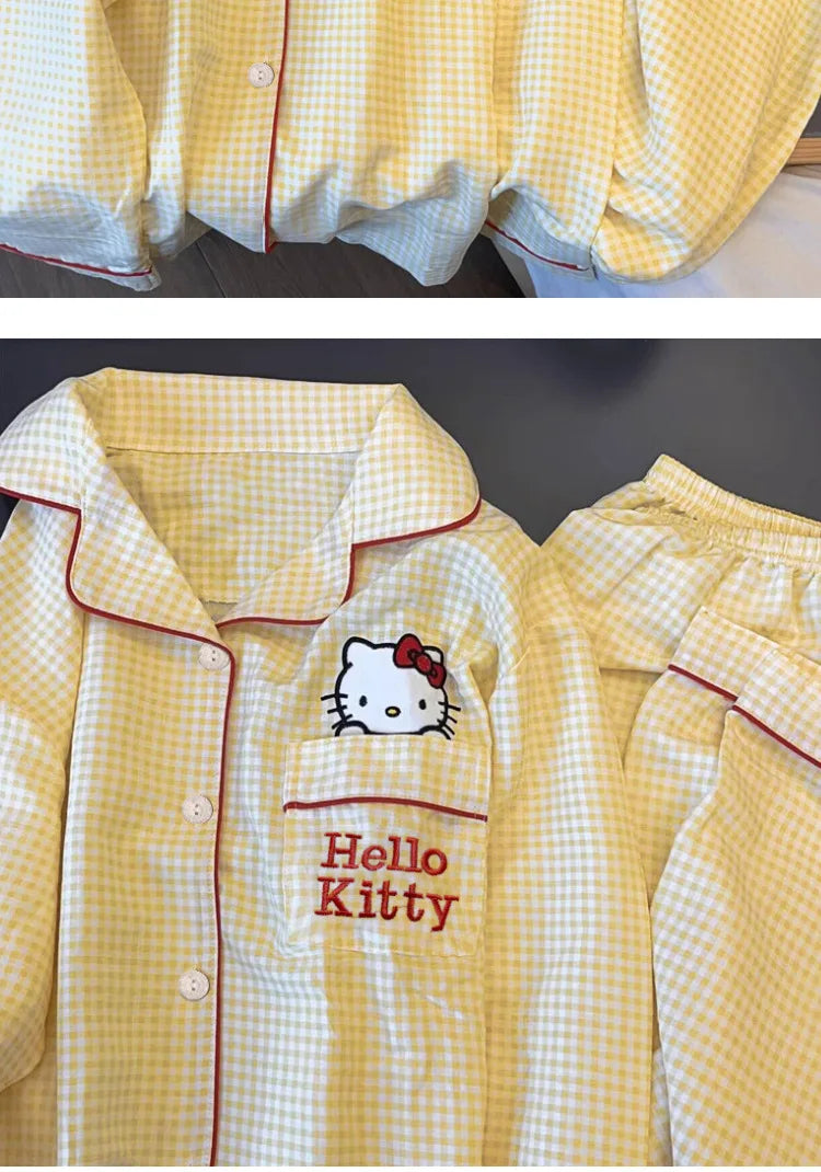 New Anime Sanrio Short Pajamas Hello Kitty Kuromi Kawaii Cartoon Loose Sleepwear Pajamas Sets Short Clothes Girl Birthday Gifts