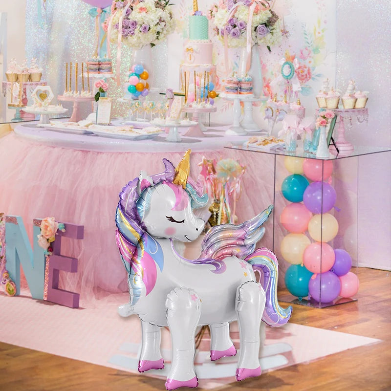 Rainbow Unicorn Standing Foil Balloons Kids Girls Unicorn Birthday Party Decoration Favors Baby Shower Supplies Animal Balloon