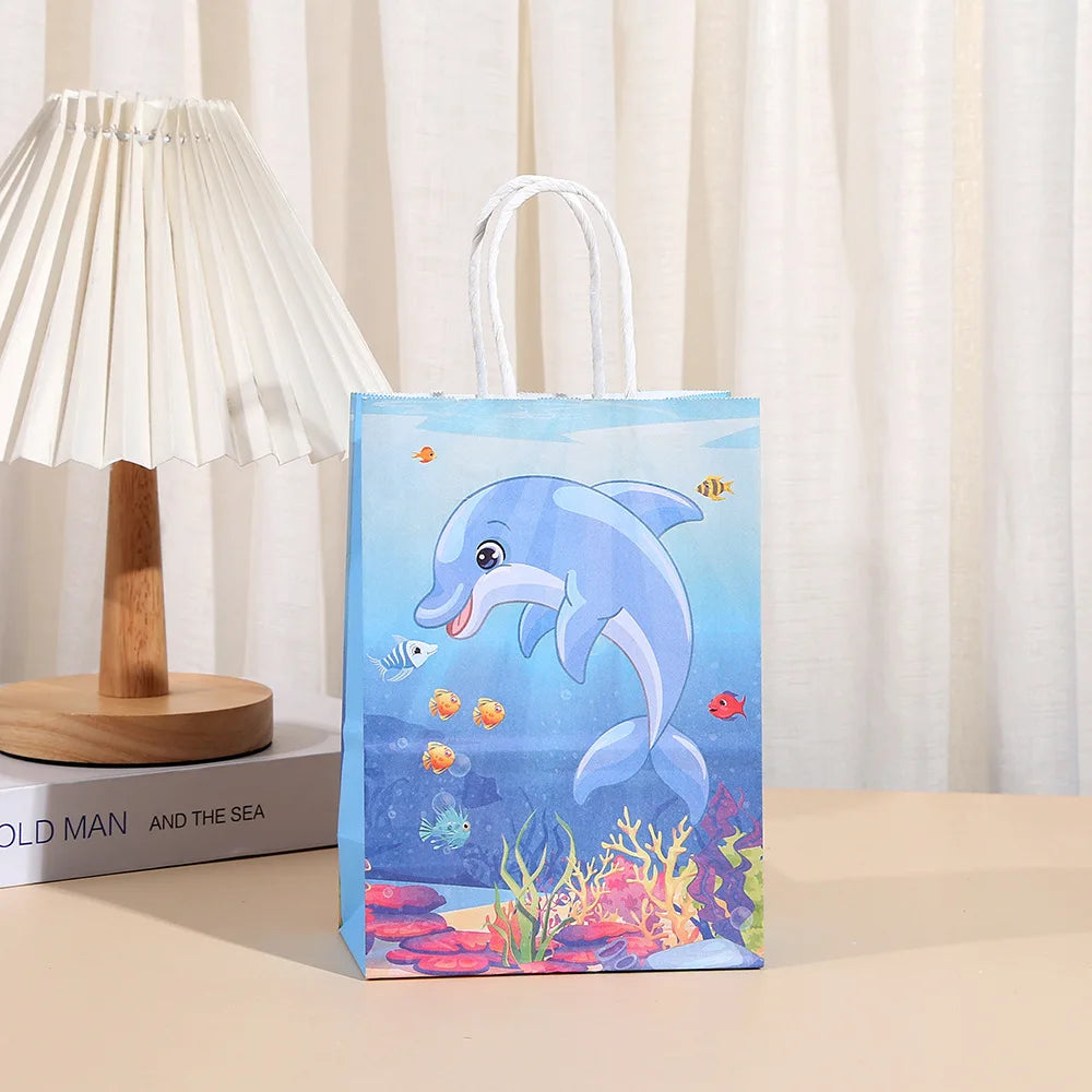 6Pcs Cartoon Ocean Theme Paper Gift Packing Bags Mermaid Shell Candy Cookie Bag for Girl Birthday Baby Shower Party Decoration