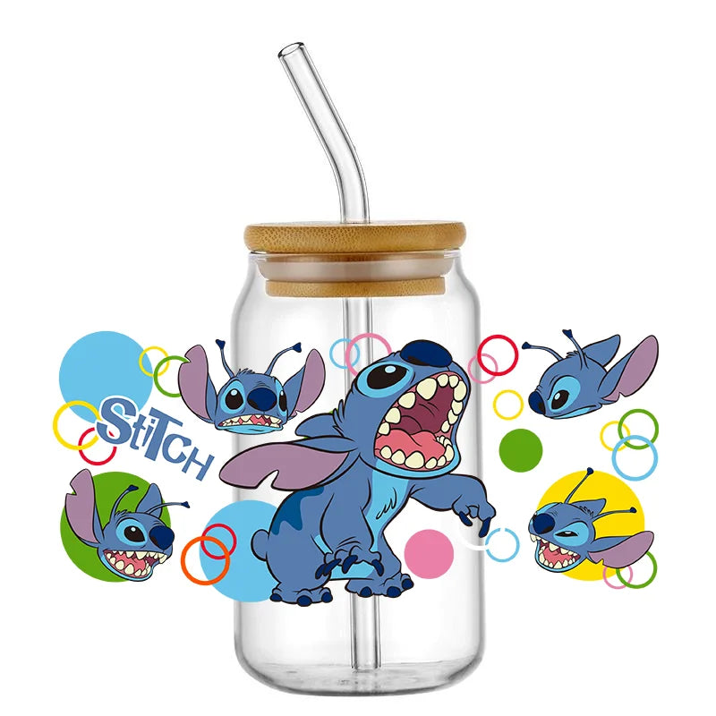 Miniso Abomination Stitch UV DTF Sticker For 16oz Cups Can Wrap Transfer Sticker Custom Labels DIY Logo Selfadhesive