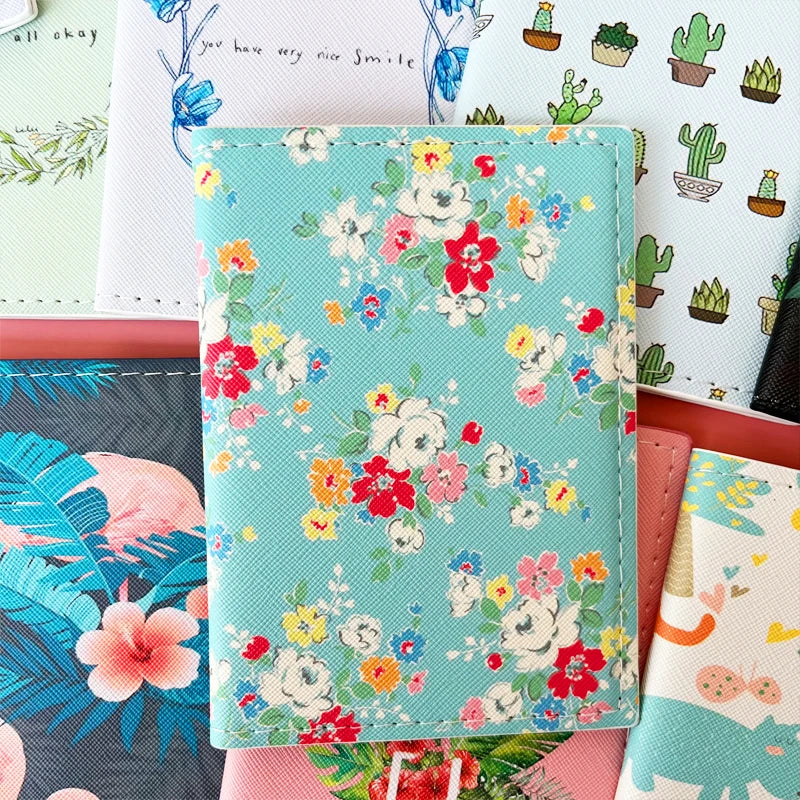 Flower and Plants Passport Cover PU Leather Travel Passport Holder for Girls Business Card Case Plane Ticket Card Holders Women