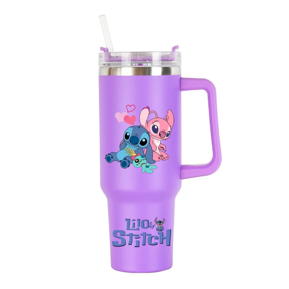 Thermal Coffee Lilo & Stitch Cups with Straw Stainless Steel Vacuum Insulated Tumbler 40oz Thermal Iced Travel Cup for Outdoor