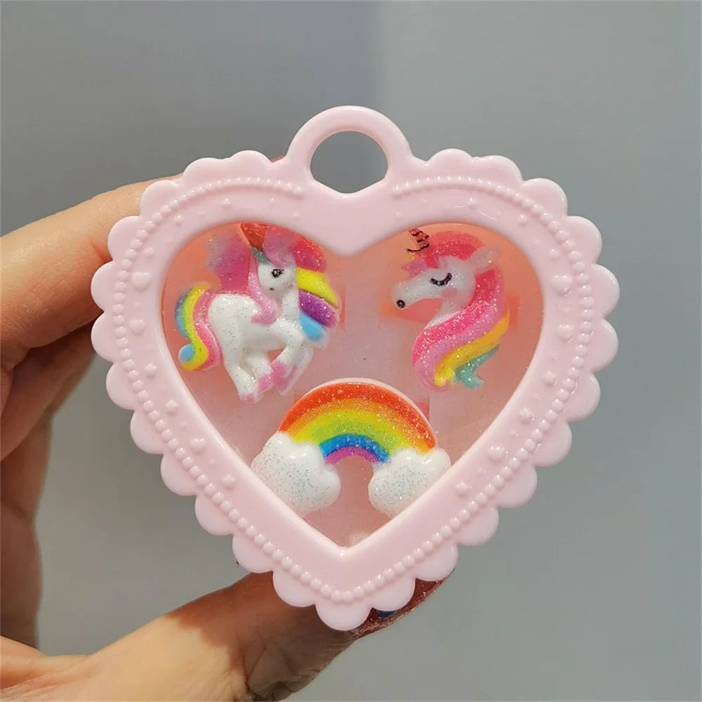 Cute Little Girl Cartoon Unicorn Acrylic 3pcs Set Ring Best Gift for Parents To Give Their Children on Holidays and Birthdays