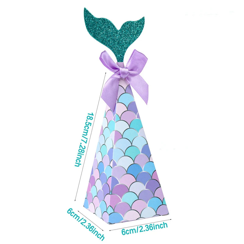 50PCMermaid Tail Candy Box Festival Gift Packaging Paper Bag Popcorn Boxes Kids Little Favors Mermaid Birthday Party Decorations
