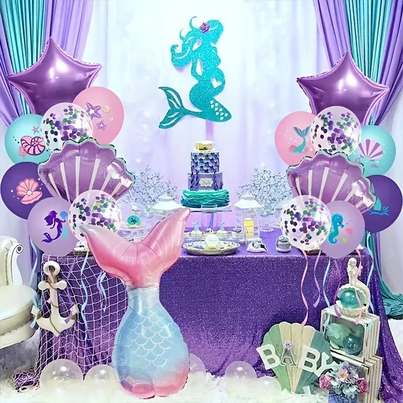 10pcs Mermaid Balloon Printed Colorful Paper Scrap Latex Blue Purple Ocean Balloon Mermaid Party Decoration Supplies