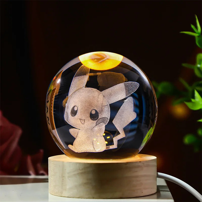 3D Crystal Ball Stitch Pikachu Kuromi Princess Hello Kitty Crystal Mini Night Lamp Desk Decoration Boy Girl Gifts