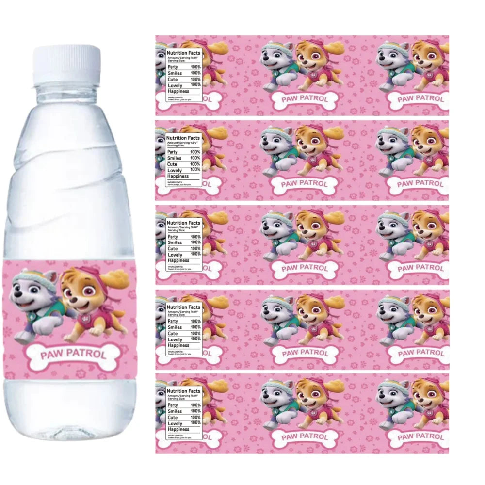 Paw Patrol Water Skye Bottle Stickers Label Pink Cartoon Anime Birthday Party Bottle Wraps Baby Shower Kids Girls Party Favor