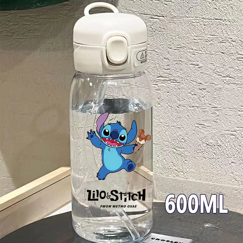 Lilo&Stitch 560/600/400ML Water Cup Children Portable Plastic Transparent Straw Stitch Outdoor Large Capacity Sport Water Bottle