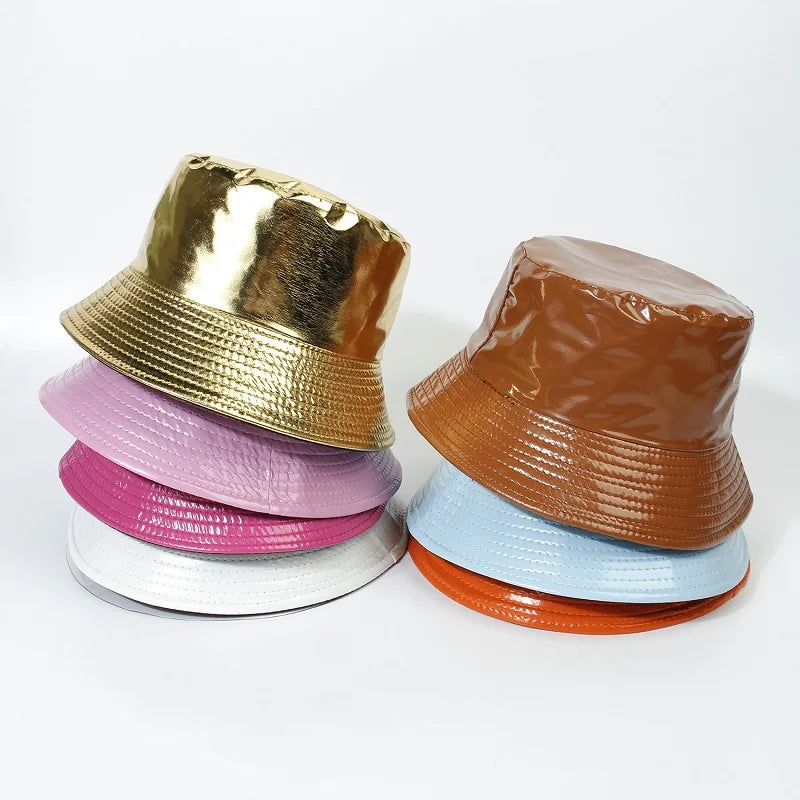 2023 Fashion Bucket Hat Women Girls Leather Solid Panama Caps Men Hiking Hat Fishing Cap Foldable Hip-Hop Street Waterproof Hat