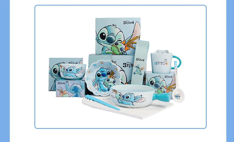 Stitch Salad Bowl Dinner Plates Household Ceramic Plate Cute Styling Rice Bowl Resistant Tableware Kids Water Cup Coffee Mug