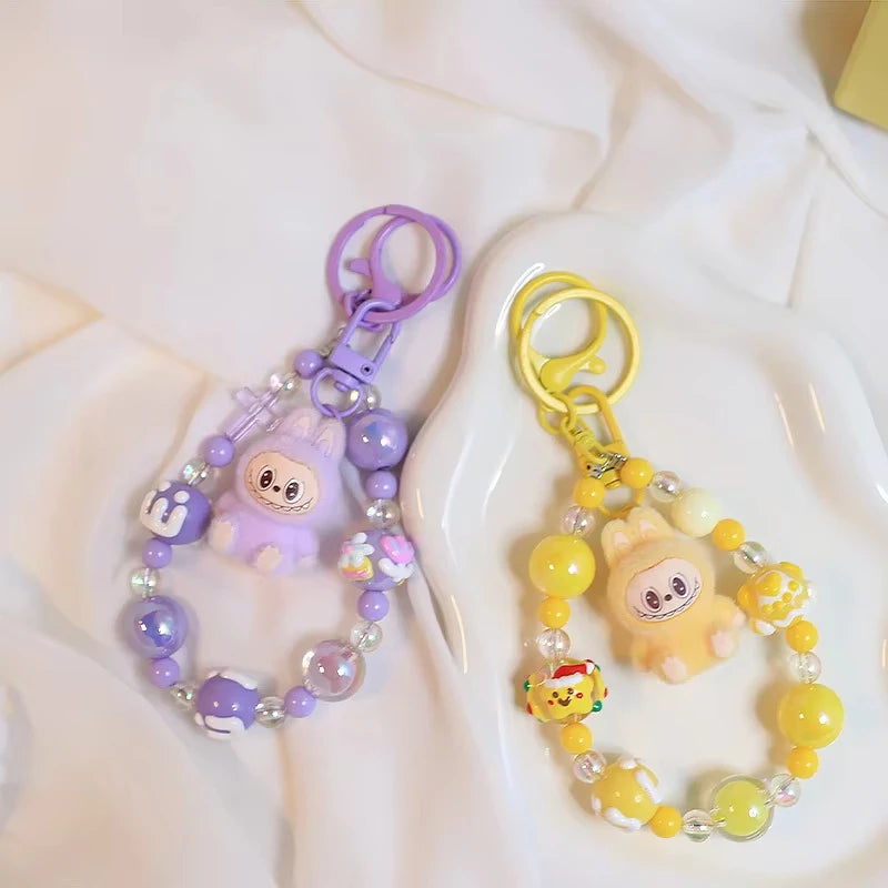 Labubu Keychain Creative Bead Jewelry Resin Cartoon Backpack Pendant Diy Couple Accessories Decoration Holiday Children Gifts