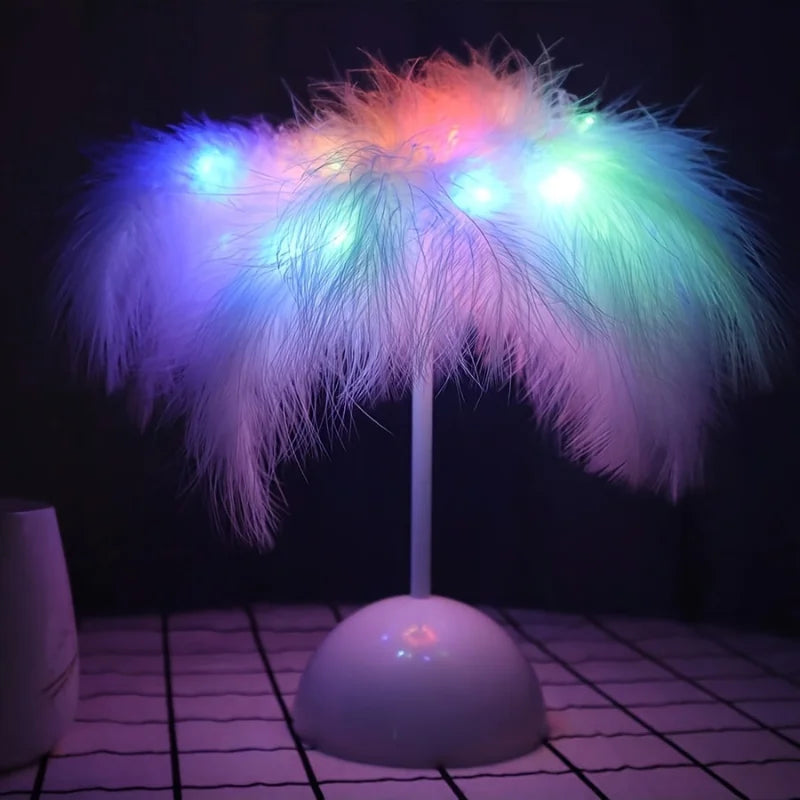 LED Feather Table Lamp Warm White Light Tree Feather Night Light Girl LED Wedding Decorative Lights Birthday Gift Home Decor New