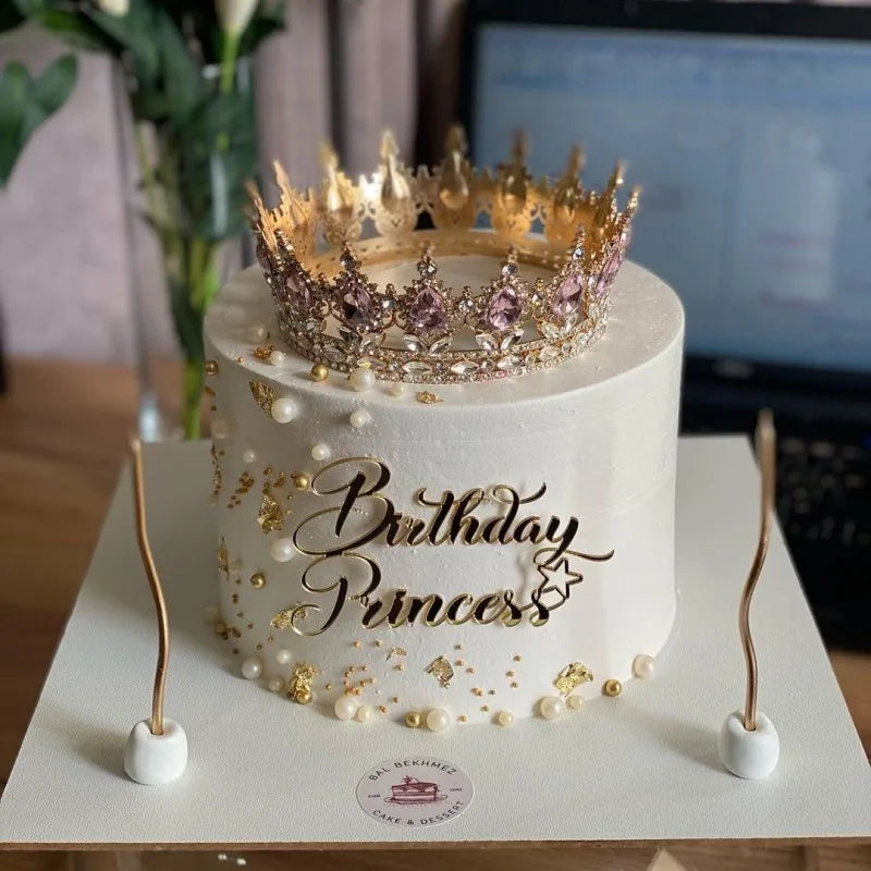 Cake Topper Acrylic Happy Birthday Queen Princess Suitable for Girls Birthday Party Cake Decoration Girls Mitzvah Baby Shower