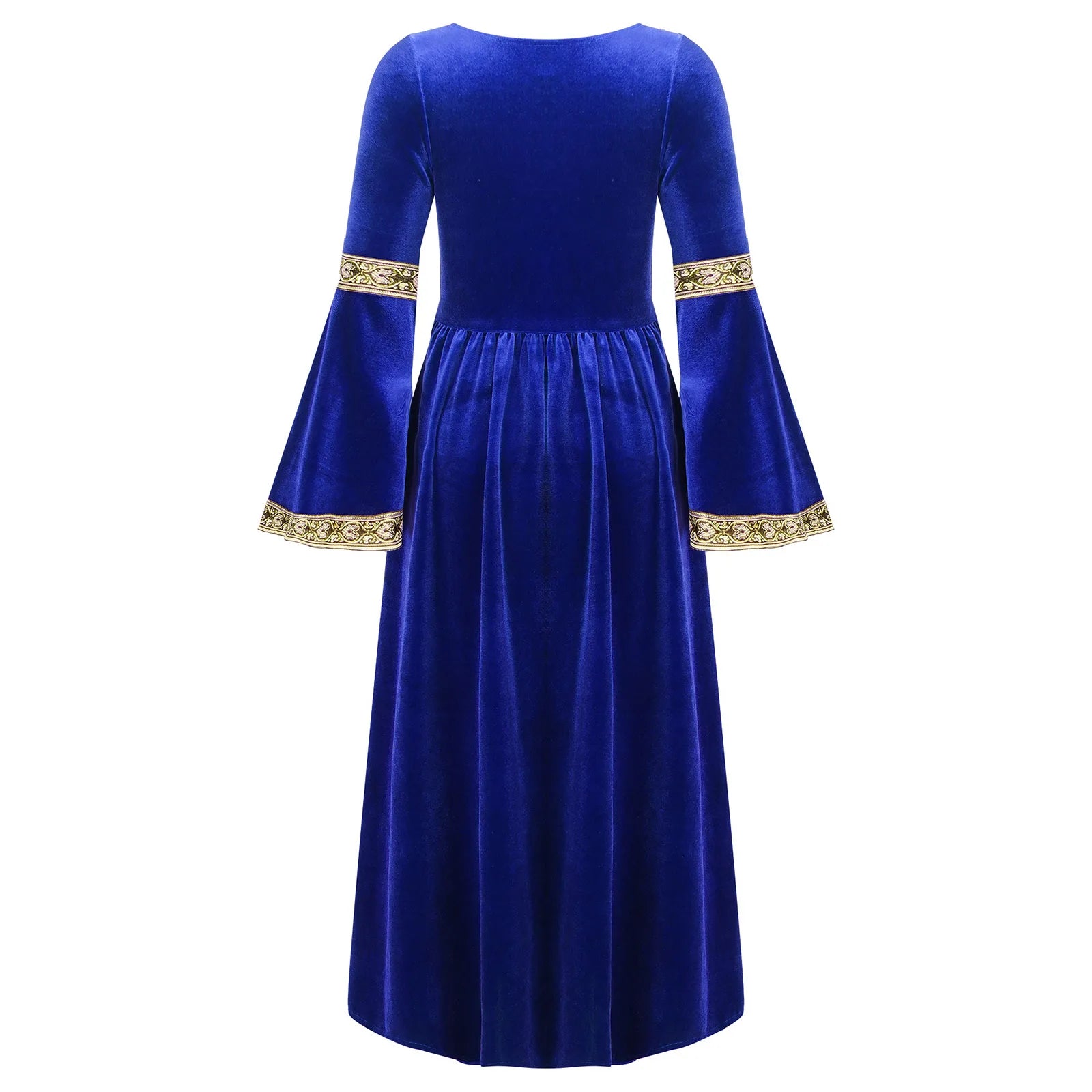 Kids Girls Medieval Renaissance Princess Costume Velvet Long Flare Sleeve Vintage Dress Gown Carnival Party Cosplay Dress Up