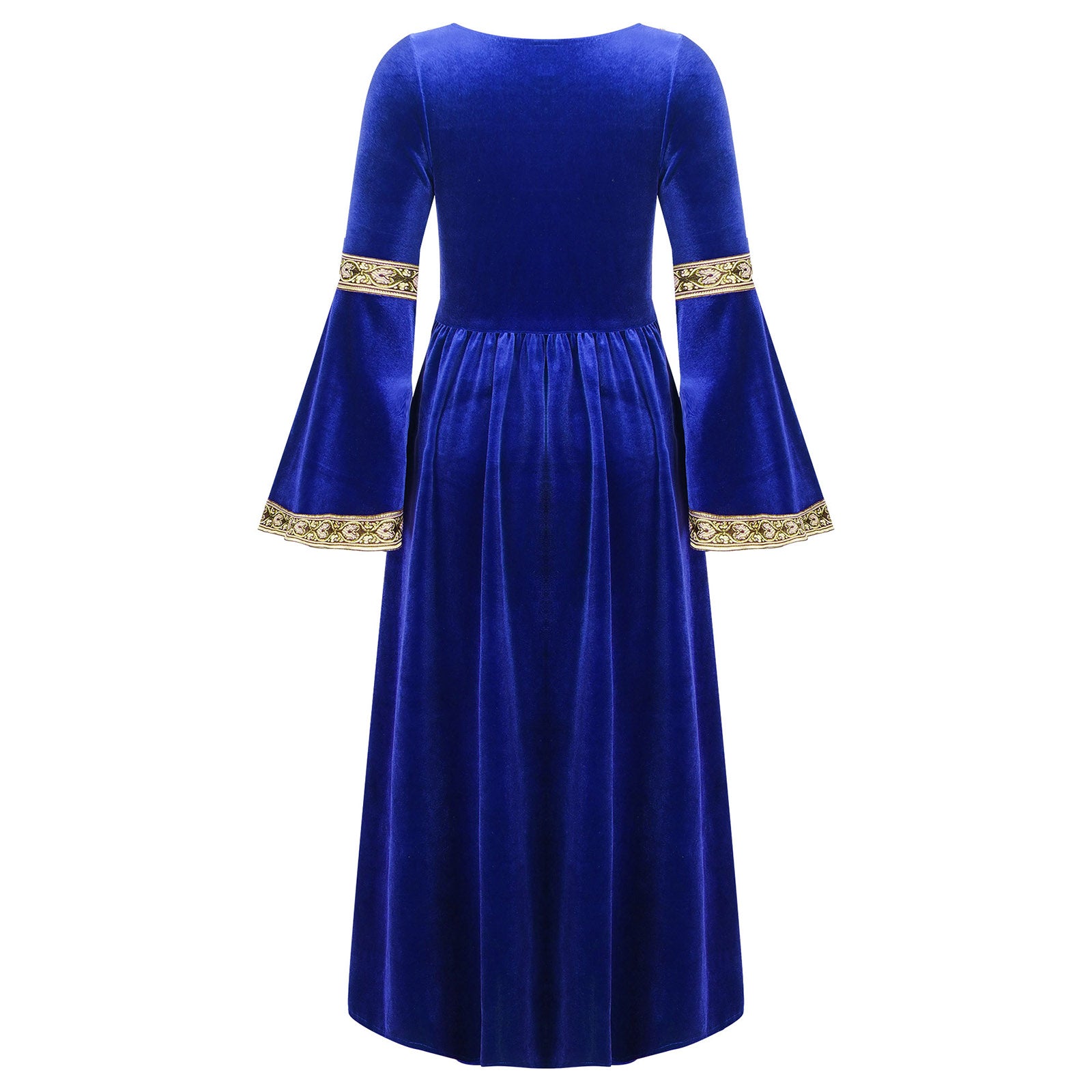 Kids Girls Medieval Renaissance Princess Costume Velvet Long Flare Sleeve Vintage Dress Gown Carnival Party Cosplay Dress Up