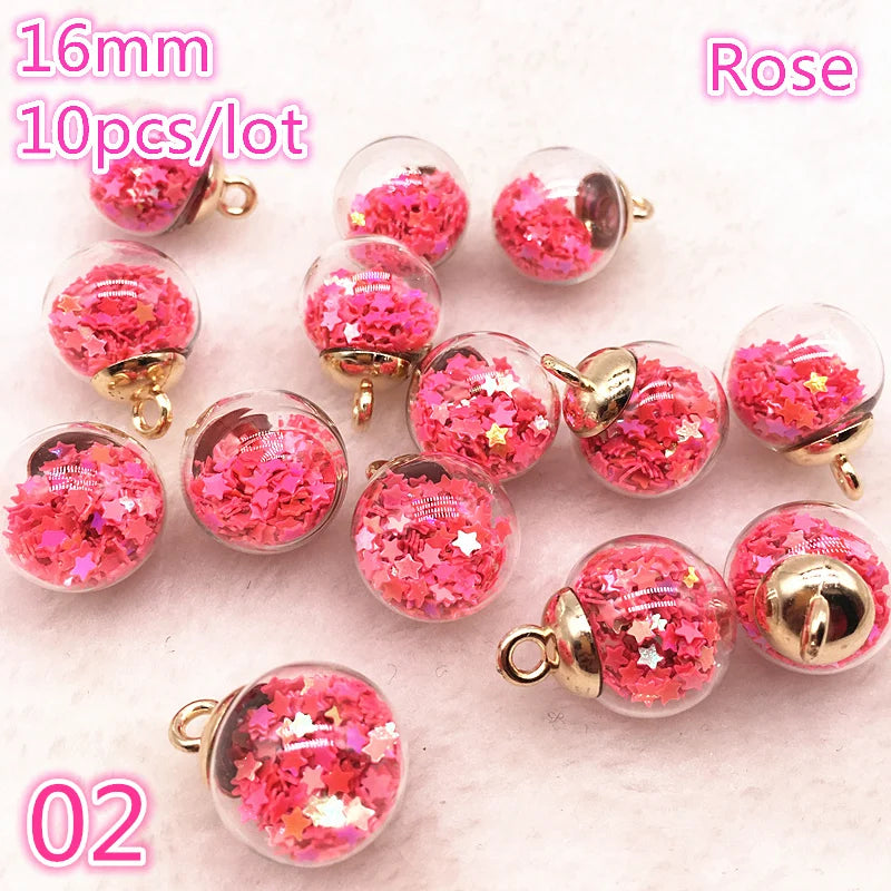 New 16mm Colorful Transparent Ball Glass Star/Round Charms Pendant Find Hair Accessories Jewelry Charms Earring