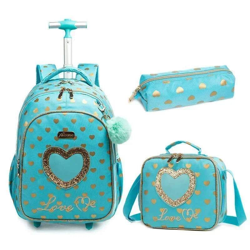 Children's School Backpack with Wheels Kids Wheeled School Bag Teenagers Bag Girls Canvas Backpack Travel Luggage Trolley Bags