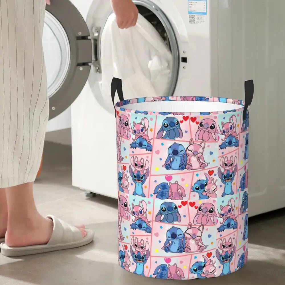 Custom I Love Stitch Laundry Basket Collapsible Toy Clothes Hamper Storage Bin for Kids Nursery