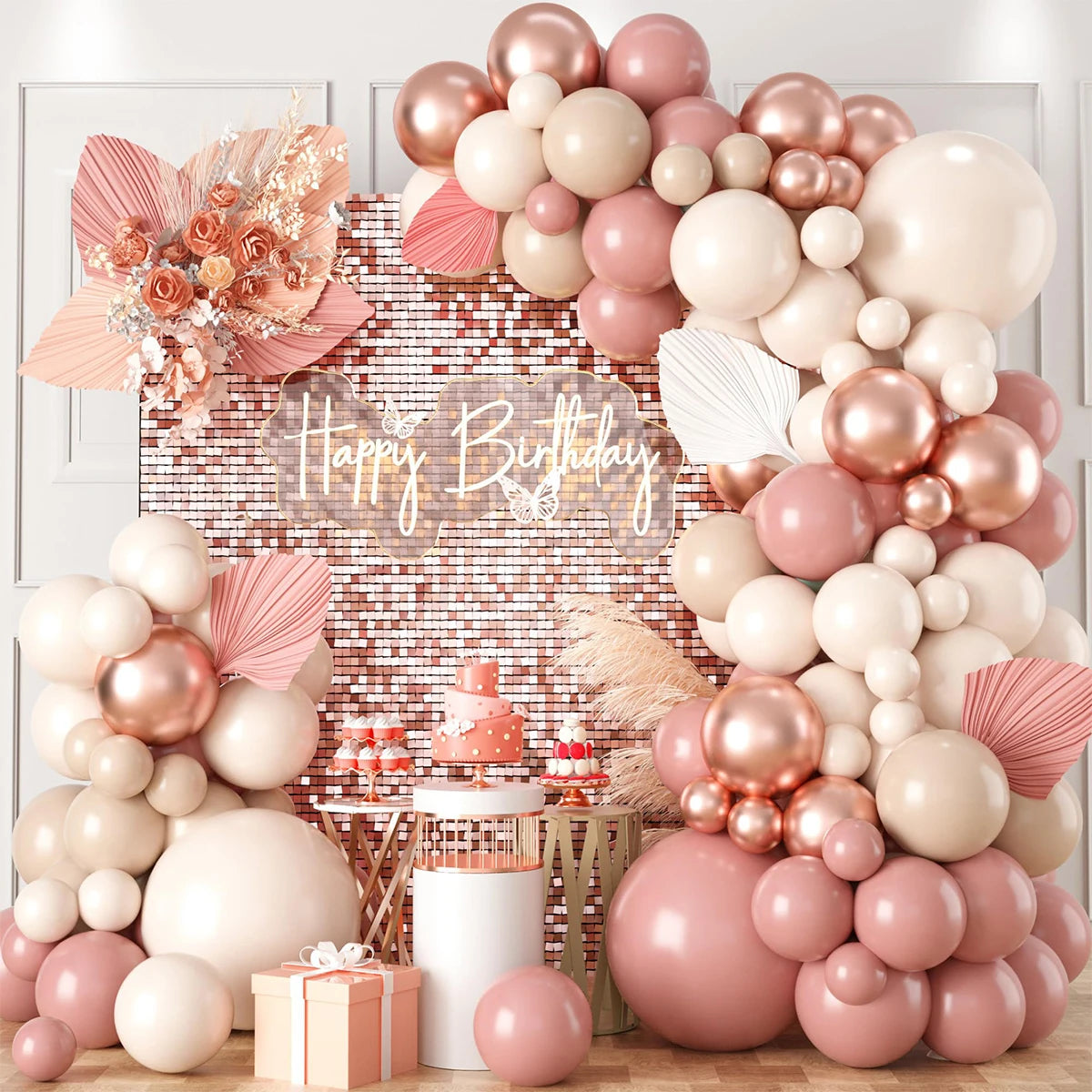 Pink Gold Balloon Garland Arch Kit Birthday Party Decor Kids Girl Wedding Birthday Party Baloon Supplies Baby Shower Latex Balon