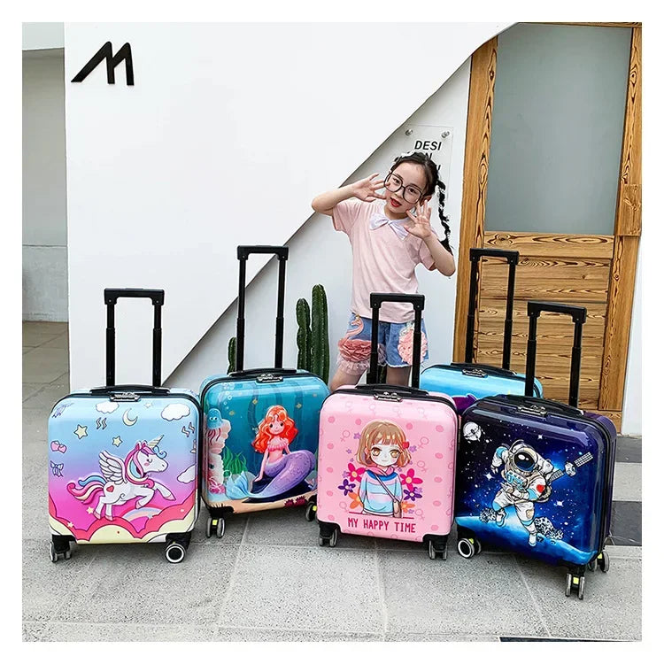 New cartoon kids travel suitcase on wheels,carry on cabin trolley luggage bag,girls rolling luggage case,children gift,suitcase
