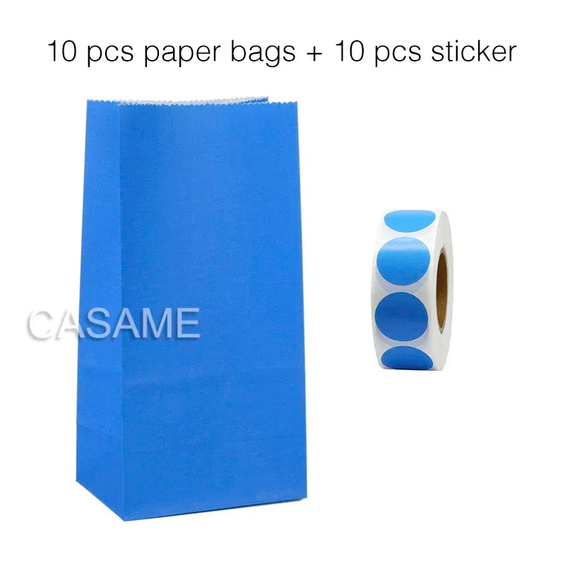 10 pcs Colorful Solid Stripe and Polka Dot Stand-Up Bags with Stickers - 18x9x6cm Favor Gift Packing Treat Bags for Wedding