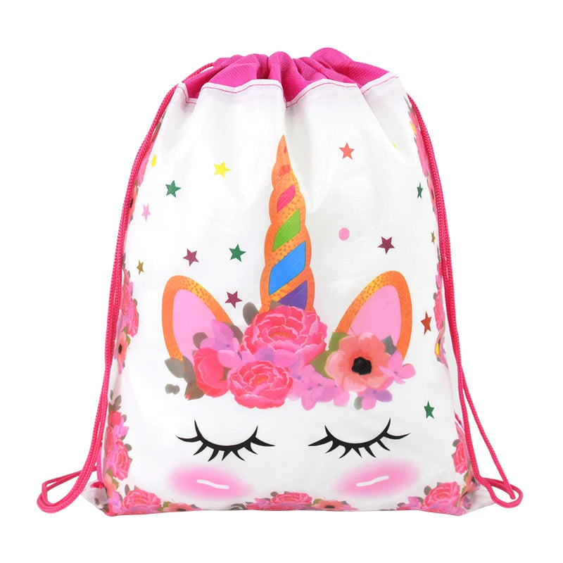 1/6/12Pcs Unicorn Drawstring Bag Kids Girls Unicorn Birthday Party Favors Supplies Candy Gift Packaging School Storage Backpacks