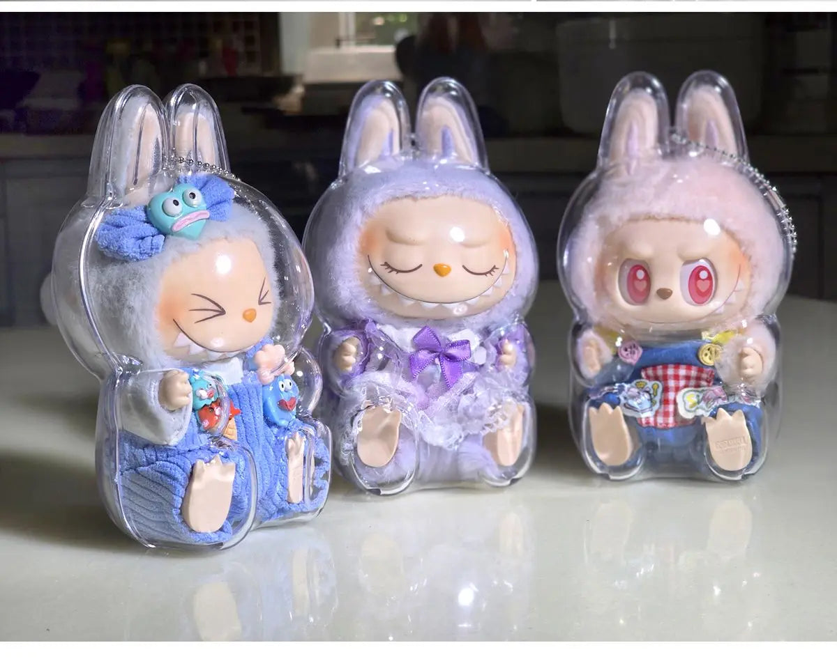 Labubu Case Sitting Party Transparent Protective Shell Dust Cover Protect Knapsack Hanging Decorations Christmas Gift Kids Toy