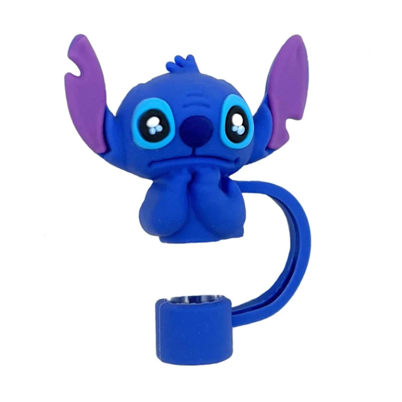 MINISO 10mm Straw Cap Stitch Kawaii Cute Student Anime Cartoon Cups Straw Sleeves Dust Plug Decorations Toys Boys Girls Gifts