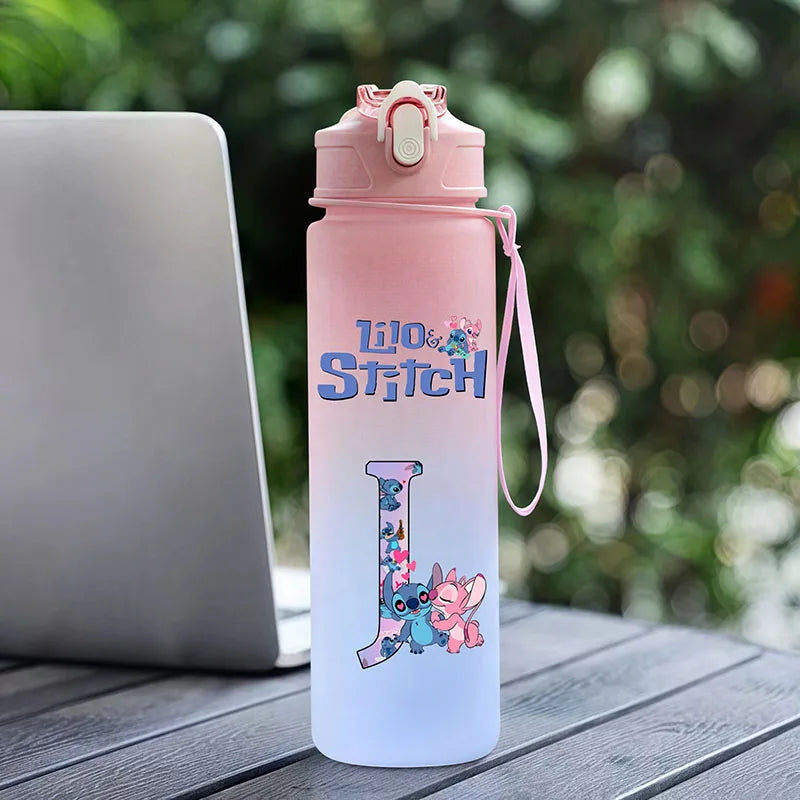 750ML Water Bottle Lilo Stitch Cartoon Letter A-Z Printed Large Capacity Drinking Cup Portable Outdoor Sport Water Cup Kid Gift