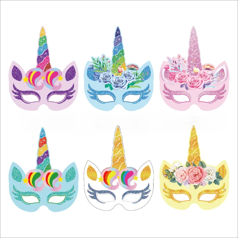 6PCS/12PCS Unicorn Masks Toy Girls Rainbow Unicorn Party Masks Kids Birthday Party Favors Supplies