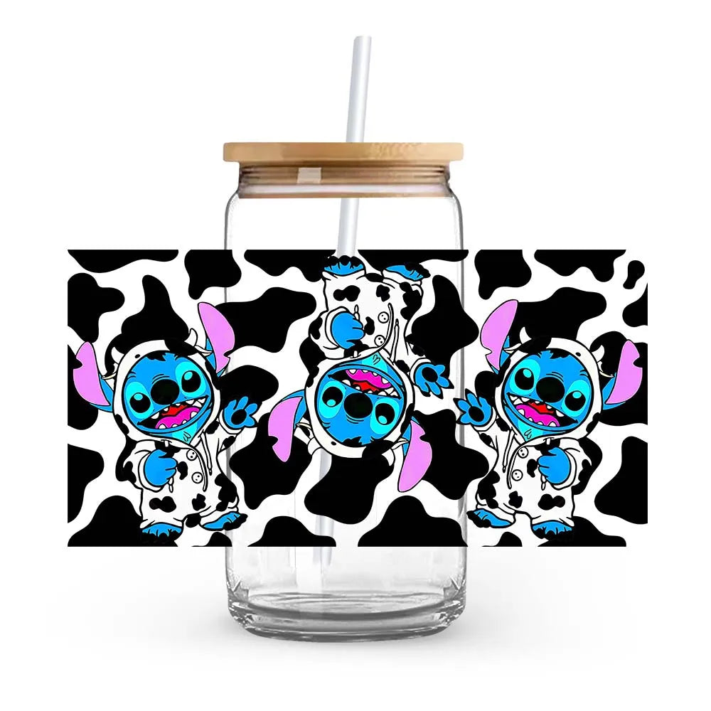 Stitch Love Cartoon Anime Stickers Romantic UV DTF Transfer Sticker Self-Adhesive Individualized Cup Adornments