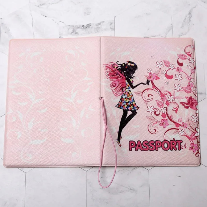 Pink Elf Passport Cover Case for Women Girls International Travel Accessories Passport Holder Sleeve with ID Credit Card Slot