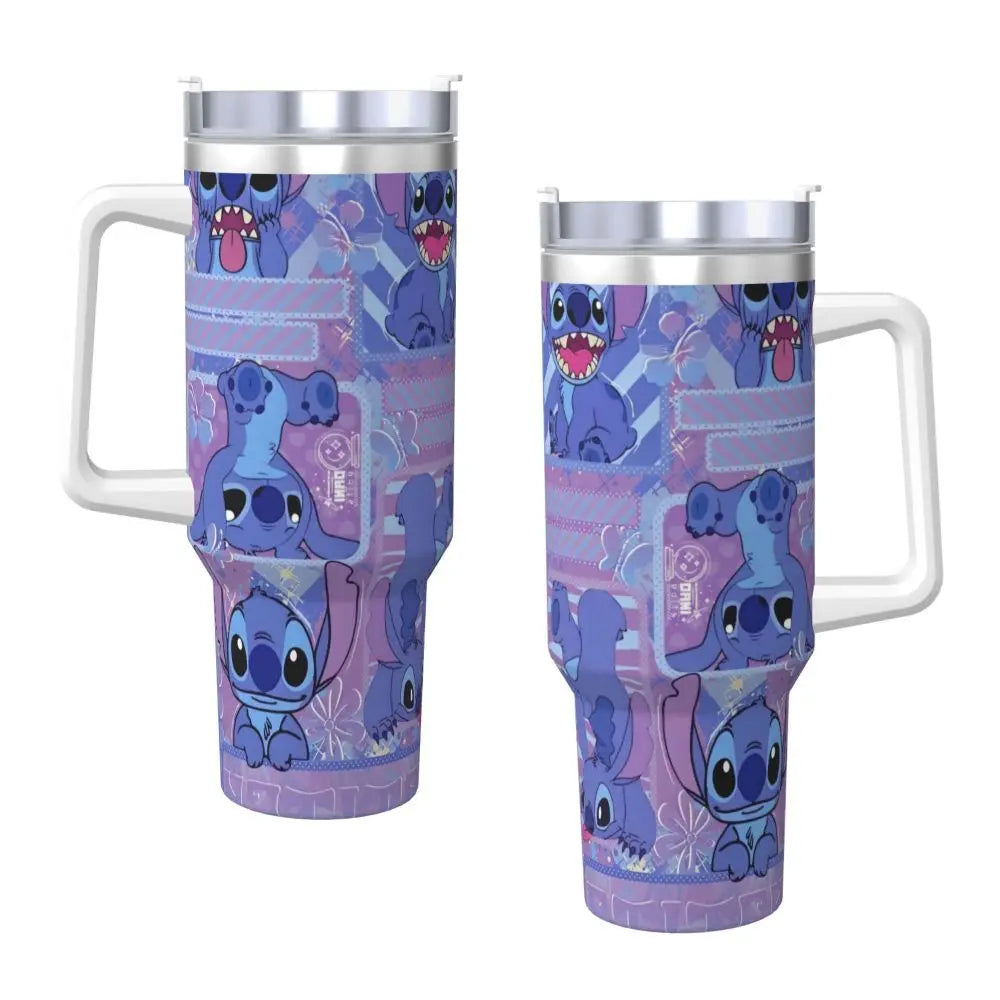 Stainless Steel Tumbler   Stitch Mugs Cup With Straws Travel Cold and Hot Water Bottle Heat Preservation 40oz Thermal Mug
