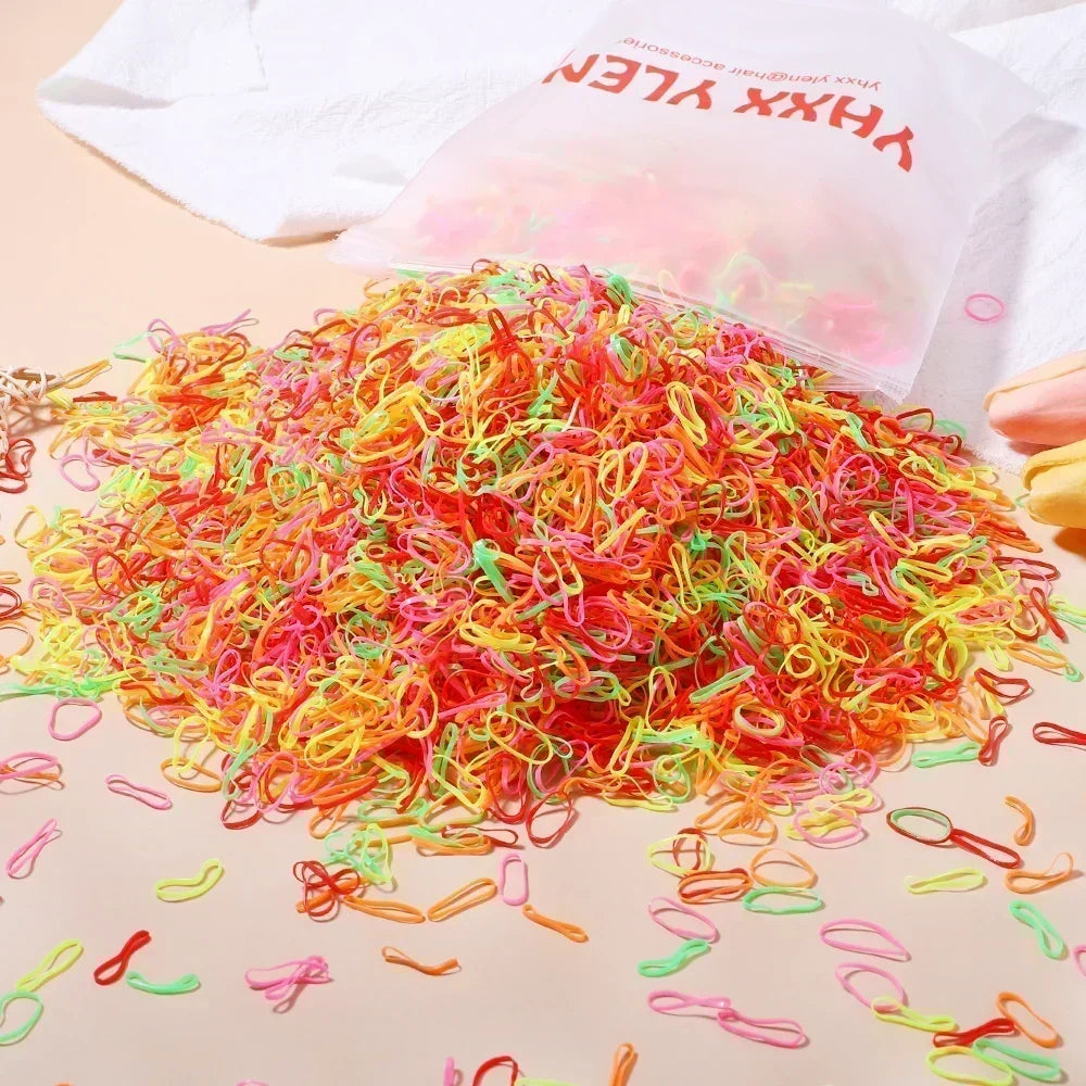 500pcs Girls Colourful Disposable Rubber Band Hair Ties Headband Children Ponytail Holder Bands Kids Hair Accessories Scrunchie