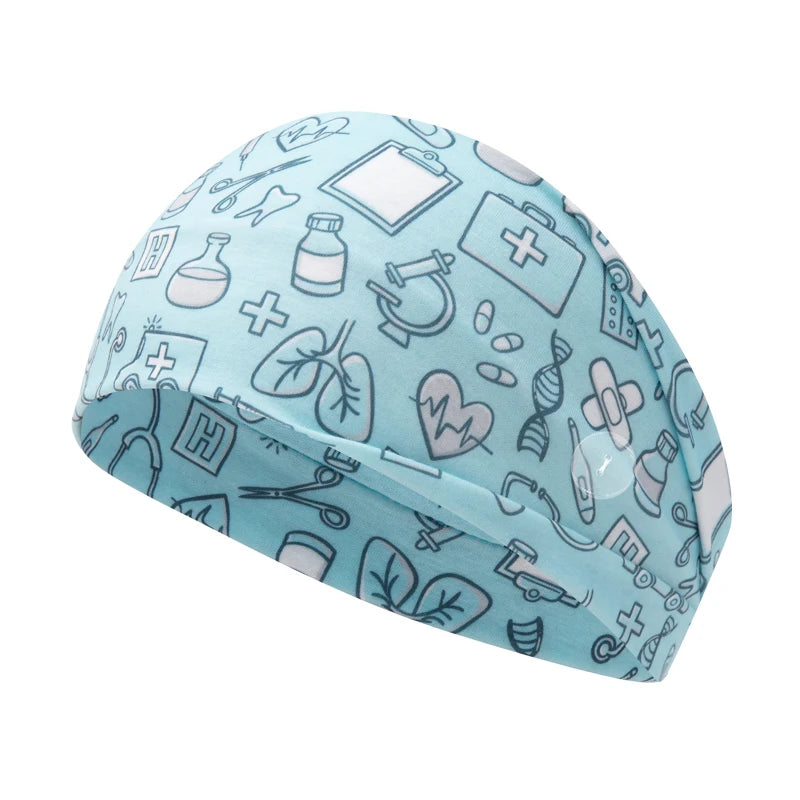 Medical Headband For Girl Buttons Hairbands Women Hair Band Printed Bandanas cute Headband Sweat -absorbing Turbans Elastic