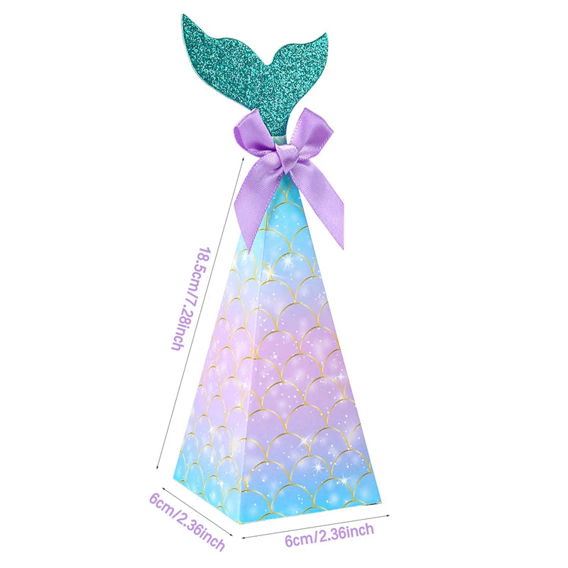 50PCMermaid Tail Candy Box Festival Gift Packaging Paper Bag Popcorn Boxes Kids Little Favors Mermaid Birthday Party Decorations