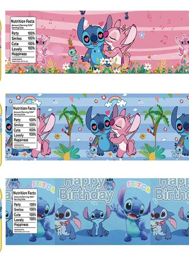 10pcs Lilo and Stitch Water Bottle Label Birthday Decoration Party Supplies Waterproof Stickers for Boys Girls Baby Shower