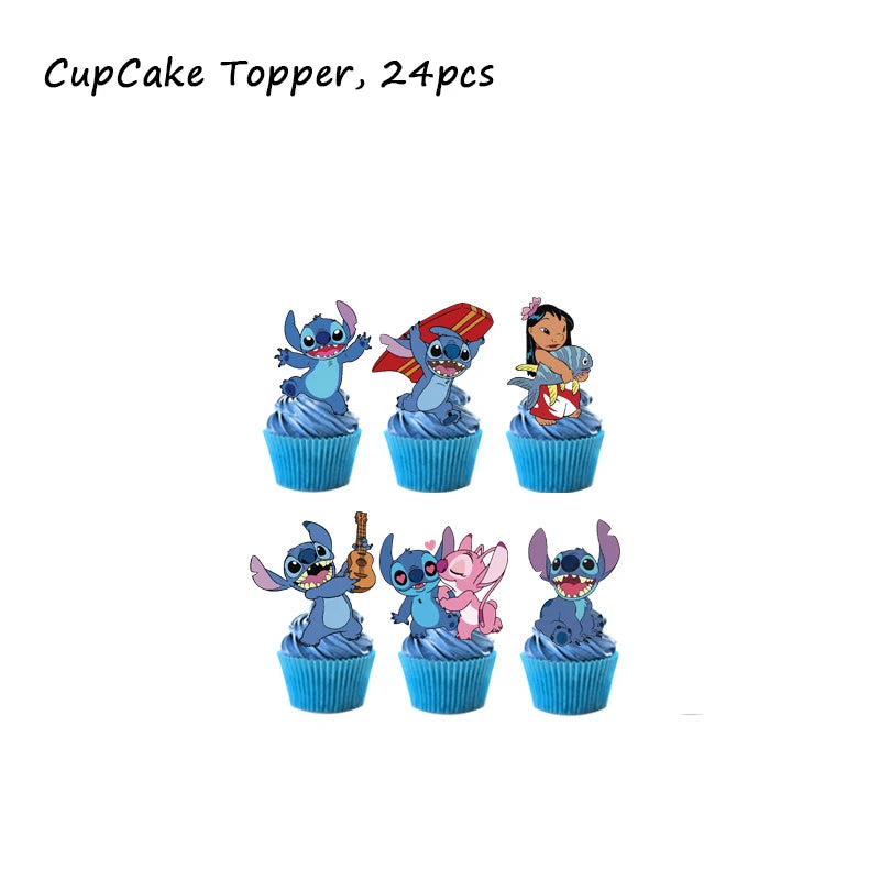 Stitch Birthday Party Decoration Pink Angel&Stitch Theme Event Supplies For Kids Balloon Disposable Tableware Banner Backdrop