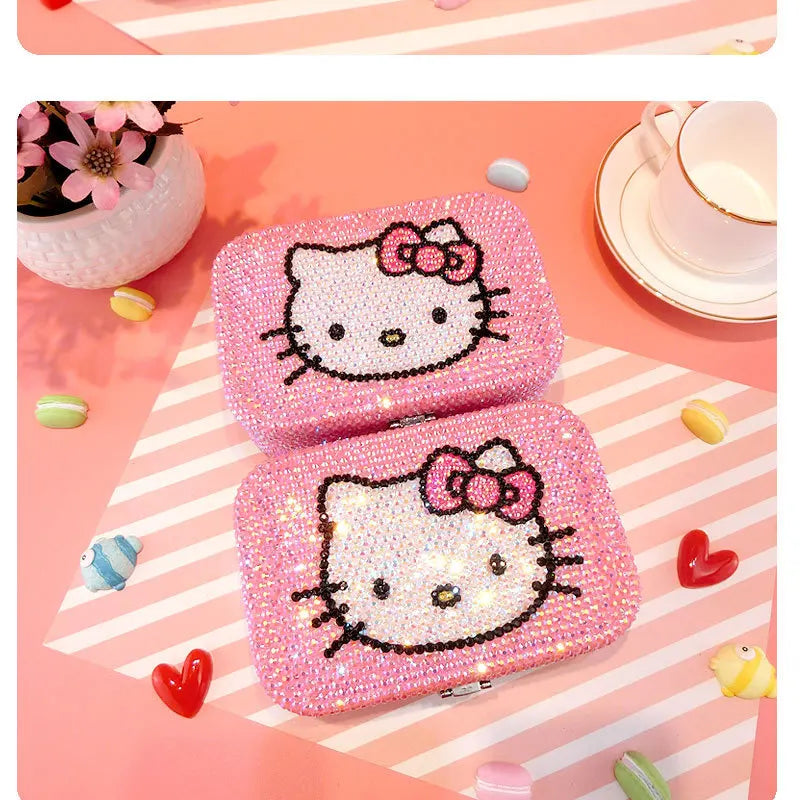 Hello Kitty Creativity Jewelry Box Cartoon Anime Storage Box Jewelry Bag Earrings Necklace Storage Box Diamond Lock Gifts