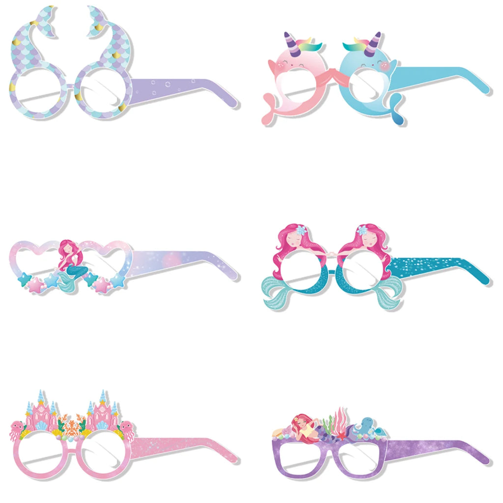 12pcs Mermaid Party Decoration Mermaid Themed Paper Eyeglasses Summer Beach Photo Booth Props for girl Birthday Party Dress Up