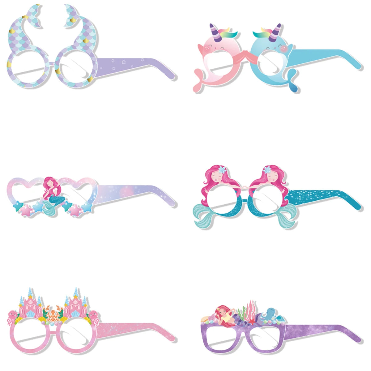 12pcs Mermaid Party Decoration Mermaid Themed Paper Eyeglasses Summer Beach Photo Booth Props for girl Birthday Party Dress Up