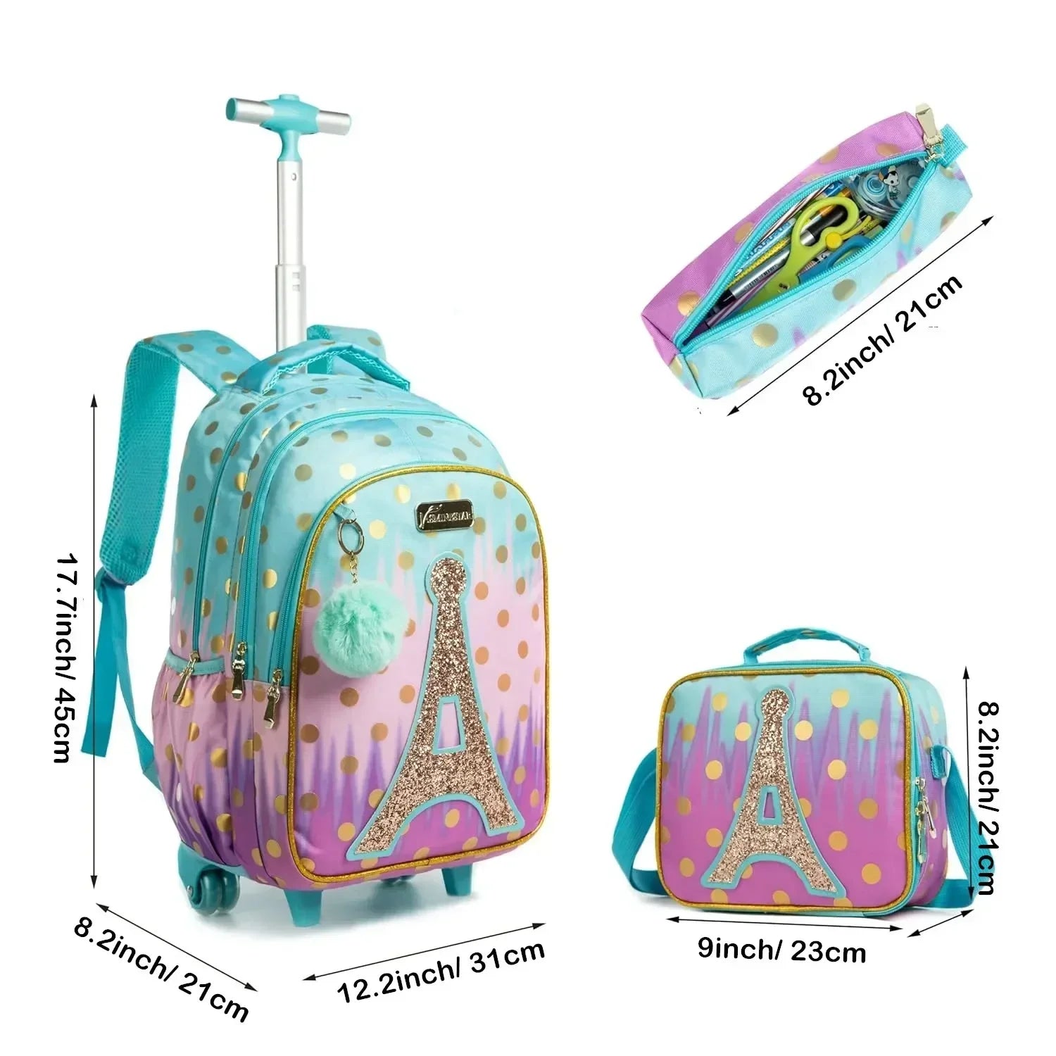 Children's School Backpack with Wheels Kids Wheeled School Bag Teenagers Bag Girls Canvas Backpack Travel Luggage Trolley Bags