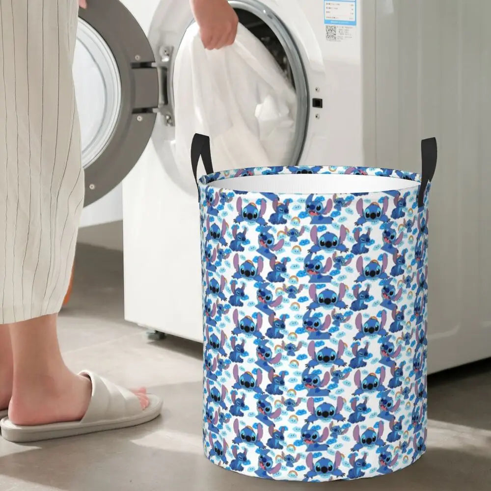 Customized SLilo And Stitch Cartoon Laundry Hamper Large Storage Basket Anime Kids Nursery Toy Organizer