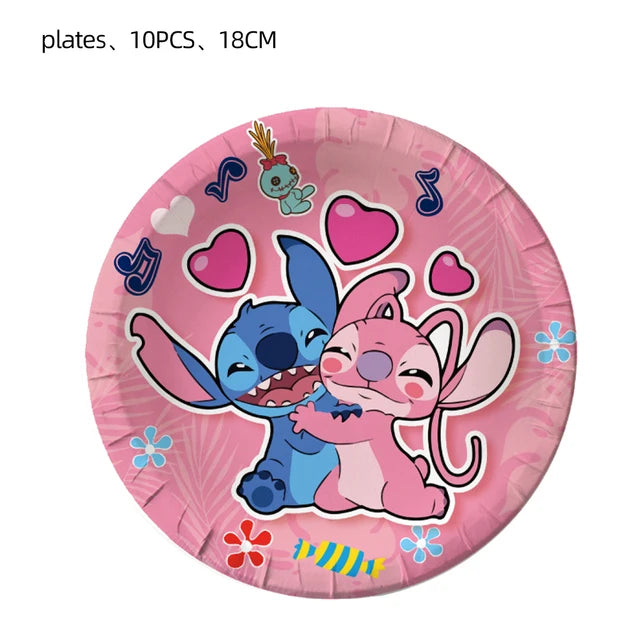 Lilo & Stitch Birthday Decorations Pink Girls Paper Cups Plates Napkins Cake Topper Tableware Set Balloons Decor Party Supplies