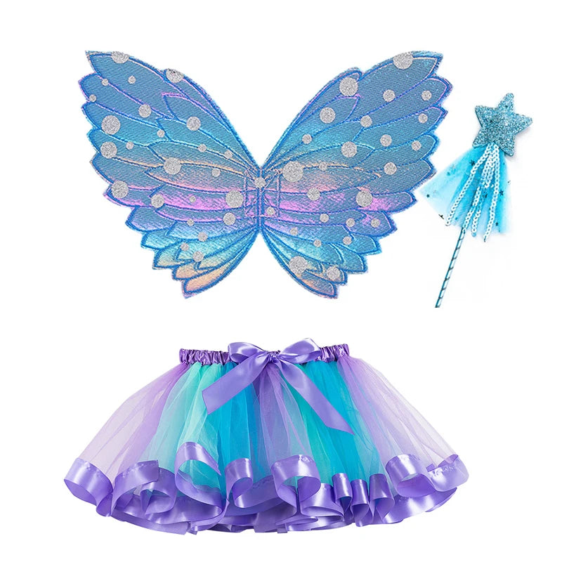 Tutu Skirt Girls Wing Summer Girl Princess Mini Pettiskirt Party Dance Rainbow Tulle Colorful Skirts Halloween Cosplay Clothing