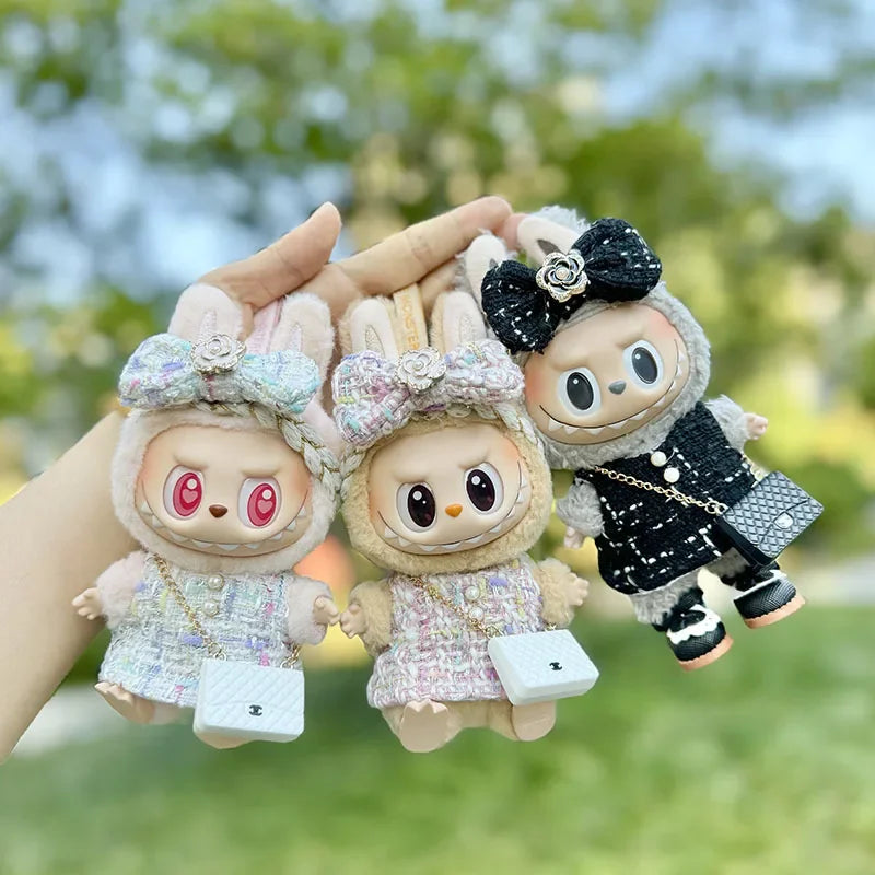 Cute 17cm Labubu Idol Doll Outfit Camellia Dress Bag Shoes Set The Monster Sitting Party Collection Mini DIY