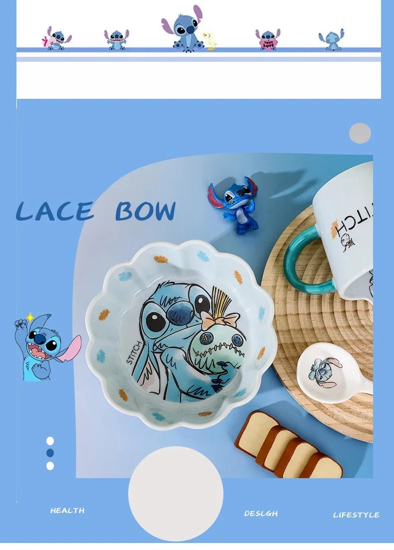 Stitch Salad Bowl Dinner Plates Household Ceramic Plate Cute Styling Rice Bowl Resistant Tableware Kid Water Cup Coffee Mug Gift