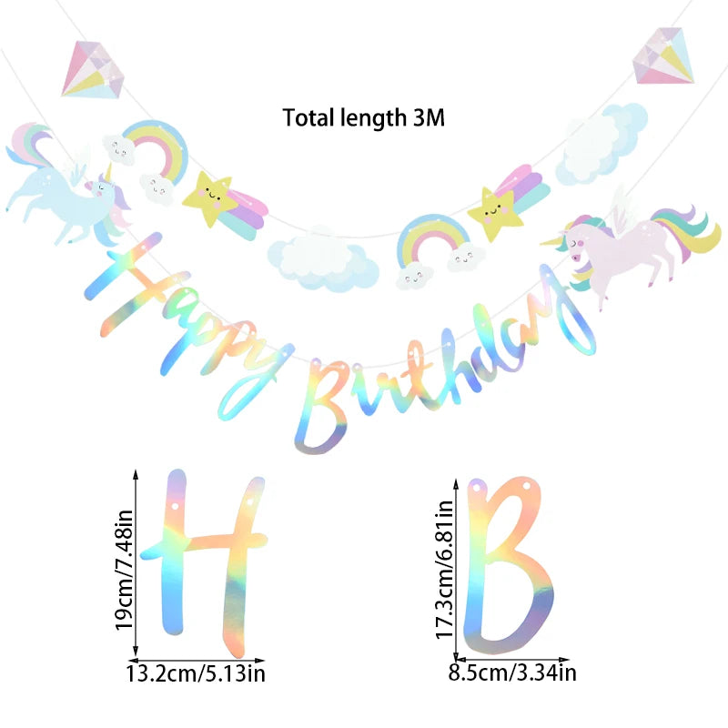 3M Girls Unicorn Birthday Banner Bunting Cute Cloud Star Happy Birthday Banner Paper Garland For Baby Shower Party Hanging Decor