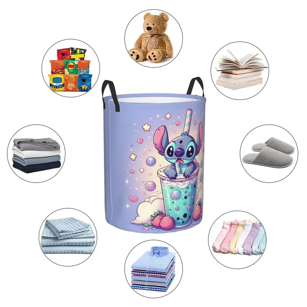Custom Stitch Cartoon Anime Laundry Basket Foldable Clothes Hamper for Baby Kids Toys Storage Bag